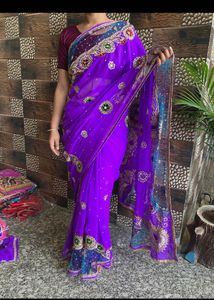 Purple Embroidered Sari