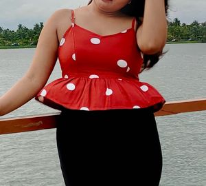 ONLY Red Polka Dot Peplum Crop Top