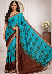 🇳🇿💫🎀Stunning Blue Saree with Floral Print