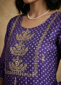 Purple Bandhani Kurta Set with Dupatta
