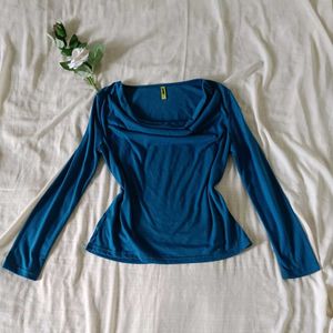 Teal Cowl Neck Long Sleeve Top