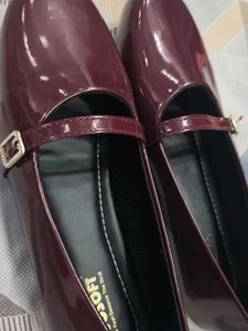 Shiny Burgundy Mary Jane Flats