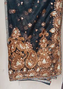 Net Black Saree With Golden Work