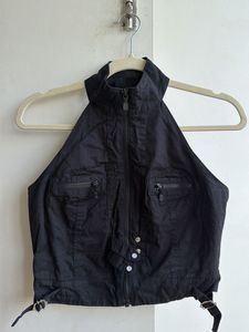 Black Halter Neck Crop Top