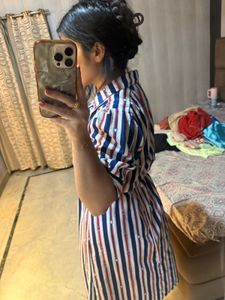 Striped Midi Shirt Dress with Pearls🦋