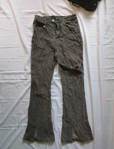 Grey Flared Jeans with Front Slits