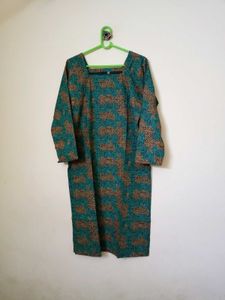 Teal &amp; Brown Printed Straight Kurti