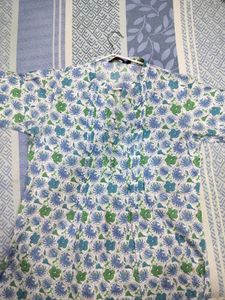 Blue &amp; White Printed Kurta