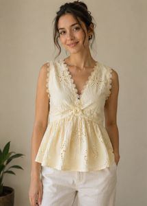 Charming Eyelet Peplum Top