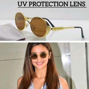 Stylish Golden Frame Round Sunglasses
