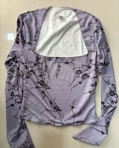 Purple Floral Print Long Sleeve Top