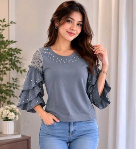 elegant pearl lace sleeve top🌟