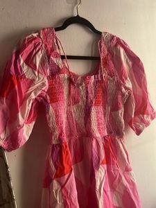 Boho Pink Floral Smocked Maxi Dress