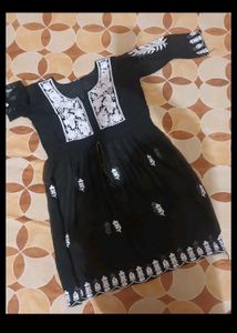 Elegant Black Kurta with White Embroidery