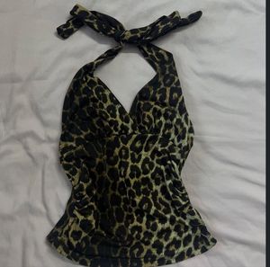 SAVANA Leopard Print Halter Top