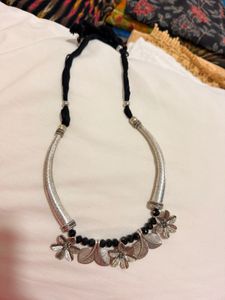 Silver Oxidized Necklace with Floral Design