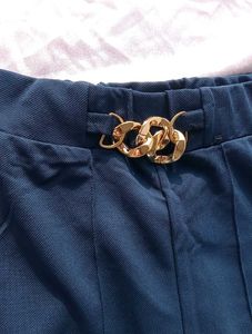 Blue Flared Pants with Gold Detail