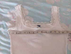 White Lace Trim Cropped Tank Top