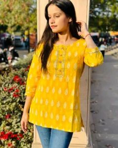 Vibrant Yellow Printed Kurta