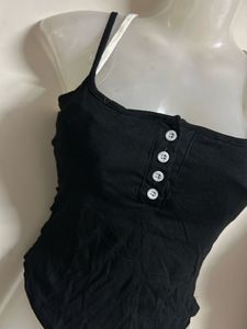 Cute Black Button-Up Crop Top