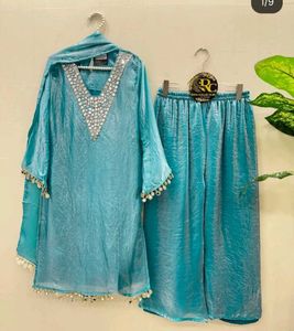 free delivery Turquoise Kurta Set with Embellished