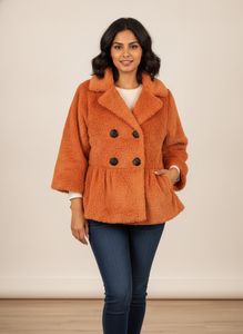 Cozy Orange Faux Fur Double-Breasted Jacket