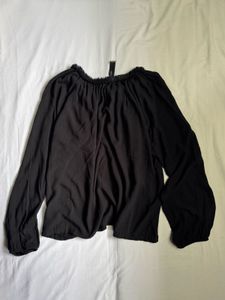 Oversized black tie front blouse