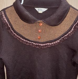 Vintage-Inspired Korean Brown Knit Sweater