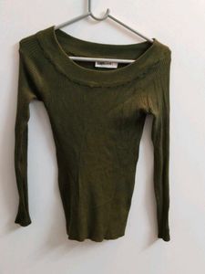 Olive Green Ribbed Long Sleeve Top