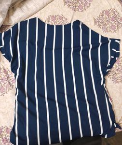 Chic Navy Striped Button-Up Top
