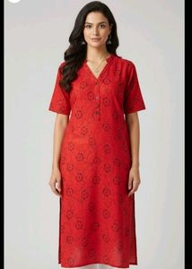 Red Floral Print Kurta