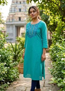 Turquoise Embroidered Kurta