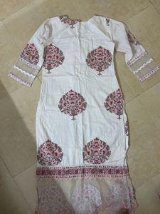 White &amp; Pink Floral Print Kurta Set