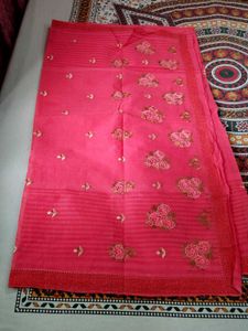 Pink Dhaga Work Saree Pure cotton 🩷