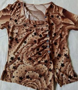Brown Star Print Ruched Top