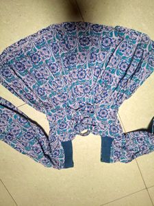 Boho Floral Print Top with Denim Details
