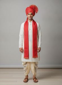 bhaguwa (orange) pagdi cloth with Gold Stripes