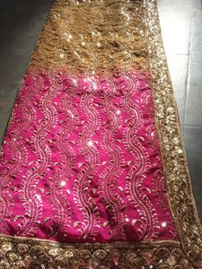 Pink &amp; Gold Embroidered Fabric