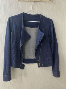 Women's Blue Denim Moto Jacket