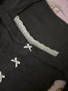 Lulu and SkyChic Grey Square Neck Ribbed Top