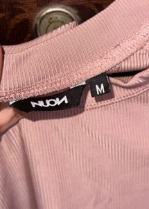 Pink Ribbed Cropped Sweatshirt