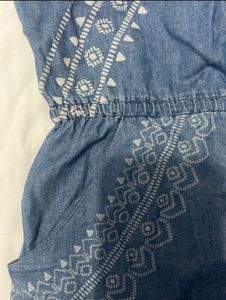 Denim Embroidered Strapless Romper