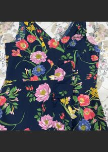 Code High Low Navy Blue Flower Print Dress