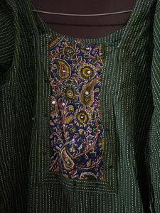 Green Striped Kurta Set with Dupatta