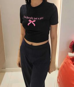 Black Crop Top with Pink Bow - XS/S