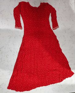 Red Printed Maxi Dress with Embellished Neckline