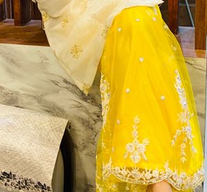 White &amp; Yellow Kurta Set without dupatta