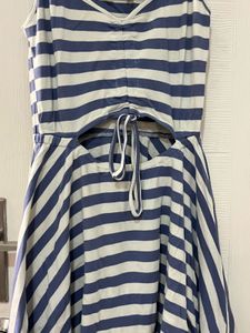 Brand New White Blue Striped Fit N Flare Dress