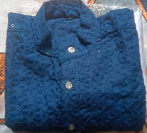 Men's Blue Kurta with White Pajama
