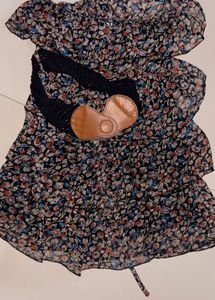 Floral Print Ruffle Dress &amp; BELT